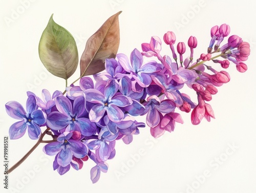Lilac colorful flower watercolor isolated on white background