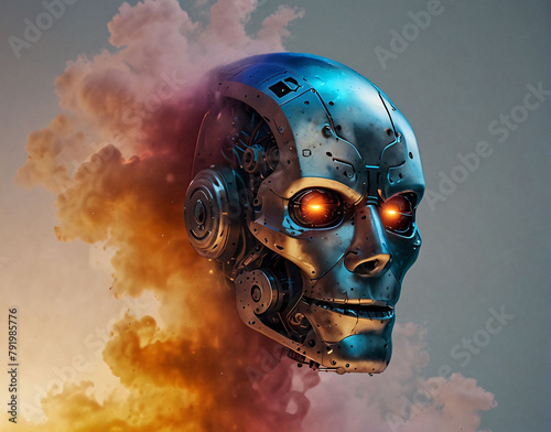 Robot head sticker. Colored silhouette. Isolated object on a white background. Isolate.