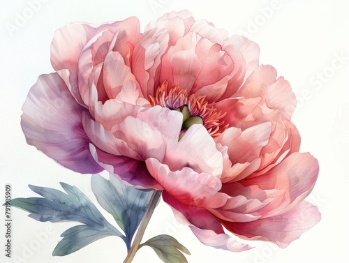 Peony colorful flower watercolor isolated on white background