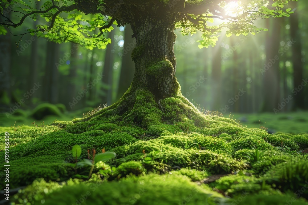 Enchanted tree roots covered in rich green moss stretch out in a magical forest marking a scene straight out of a fairytale story Enchanted tree roots covered in rich green moss stretch out in a magical forest marking a scene straight out of a fairytale story