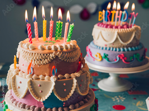 Torta de cumpleaños, concepto de celebración y festejo photo