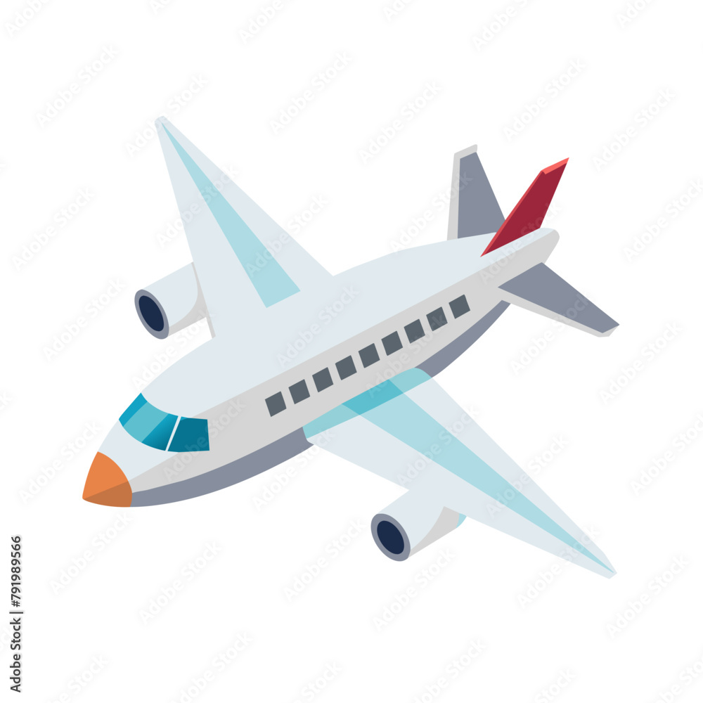 Flat airplane. Aircraft flight travel, aviation wings and landing airplanes, plane front flights in air