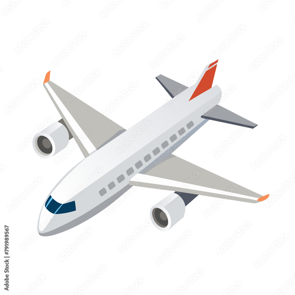 Flat airplane. Aircraft flight travel, aviation wings and landing airplanes, plane front flights in air