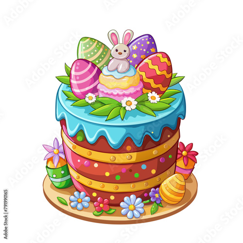 Eastern traditional orthodox easter cakes decorated with white glaze candied fruits and colorful candies