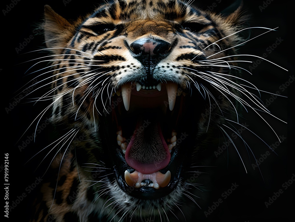 Close up Of Leopard With Black Background Close up Of Leopard With Black Background