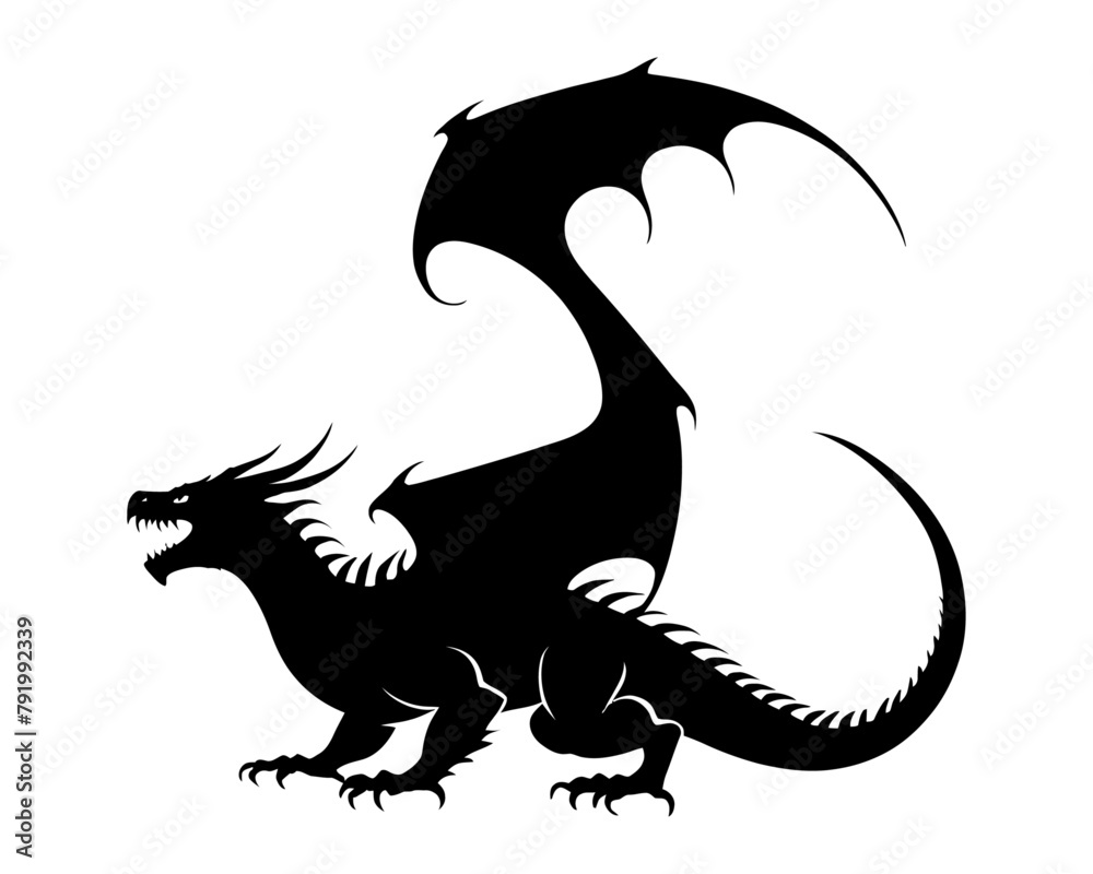 silhouette of black dragon isolated on white background vector illustration. western mythology wyverns.
silhouette of black dragon isolated on white background vector illustration. western mythology wyverns.