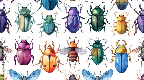 Colorful bugs on white background photo