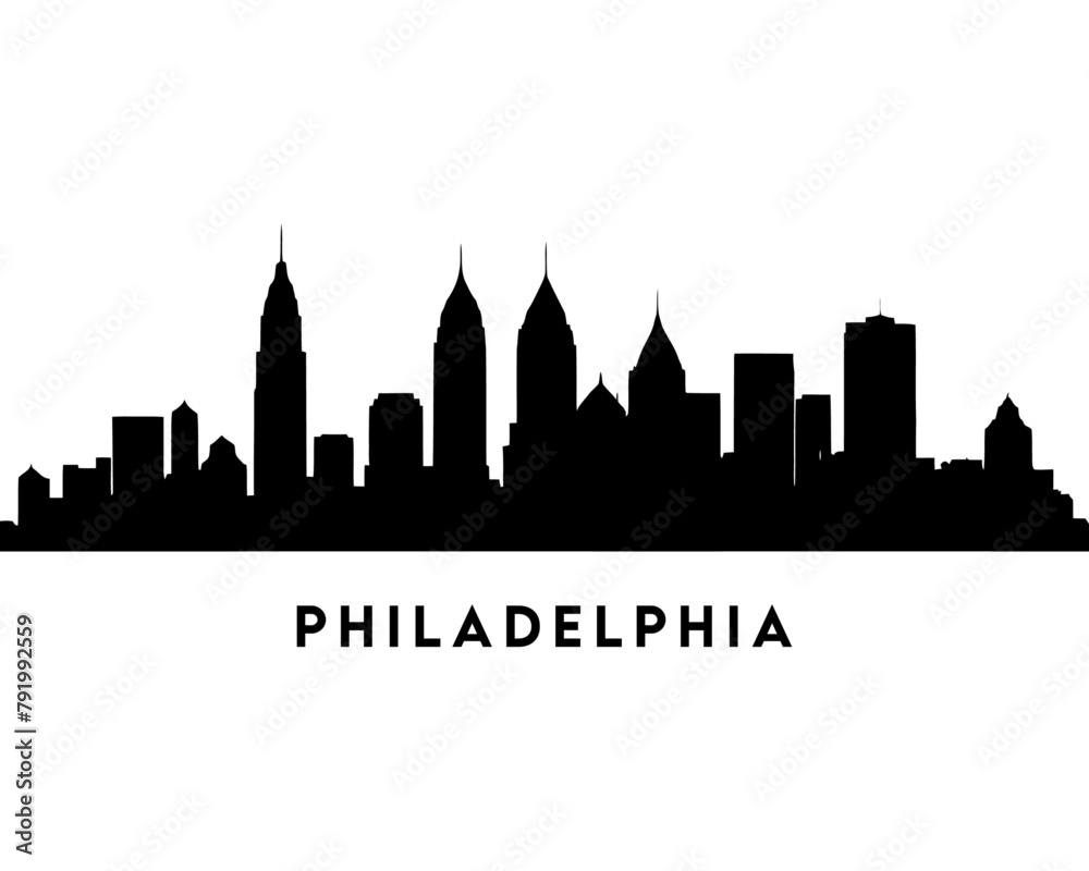 Philadelphia skyline, monochrome silhouette. Vector illustration. USA cityscape and landmark design