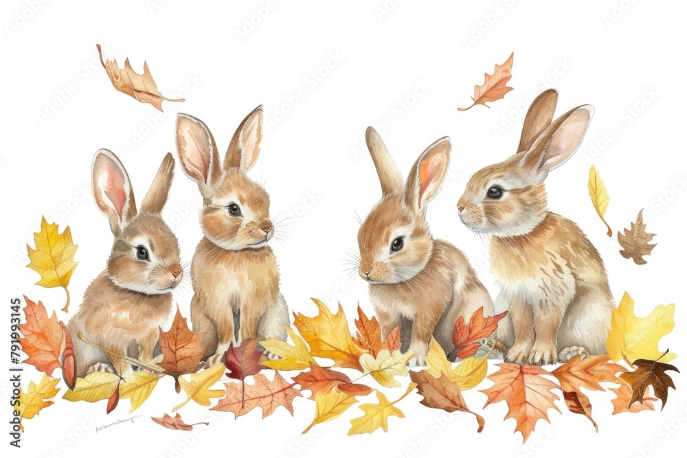 Obraz premium Rabbits on Leaves