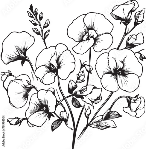 Black and white sweet pea botanical illustration, easy sweet pea flower drawing, tattoo simple sweet pea drawing, sweet pea tattoo black and white,  wrist sweet pea tattoo black and white