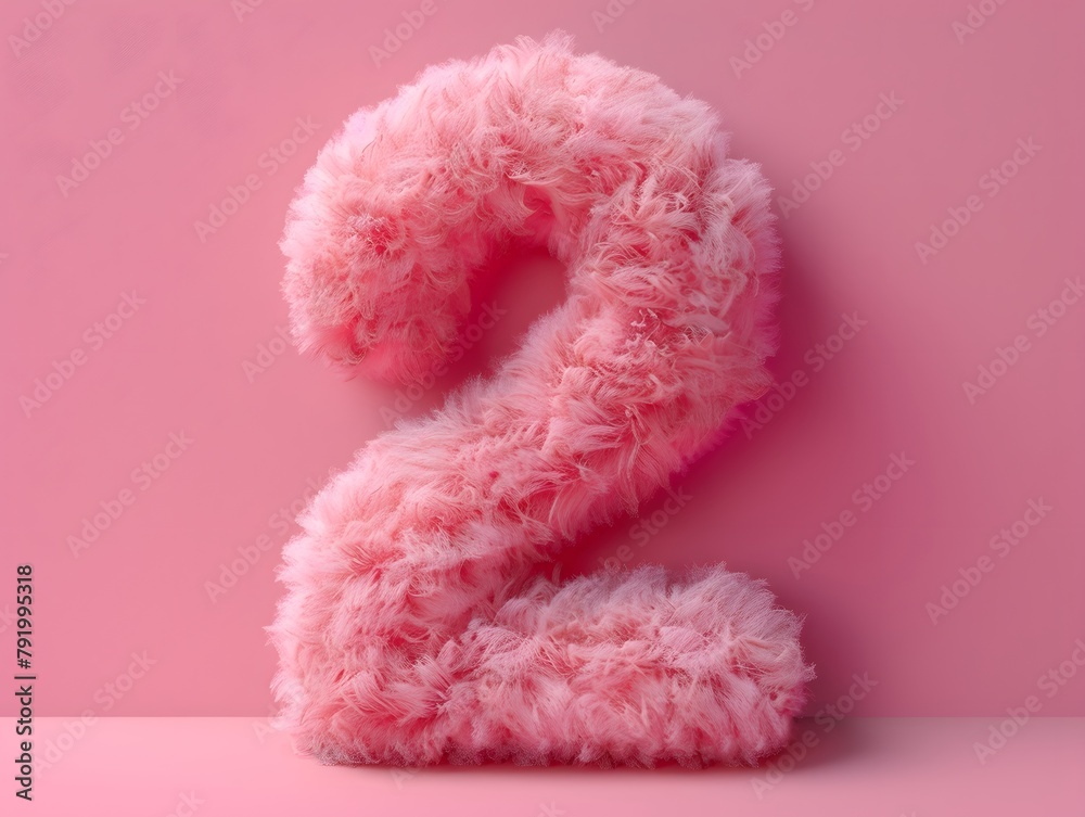 Fototapeta premium Fluffy number 2, two on solid background