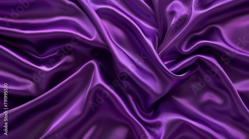   A tight shot ofpurple fabric, heavily creased with an extensive fold in its core photo