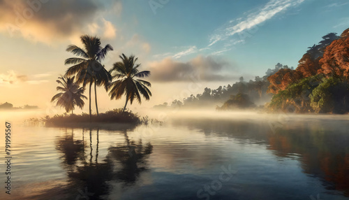 paradies  Fantasie  neu  wasser  palmen  tropisch  nebel  dampf  stimmung  tropisch  landschaft  See  sch  nheit  niemand  copy space  hintergrund  konzept  werbung  reklame  hawaii  reflexe  wasser