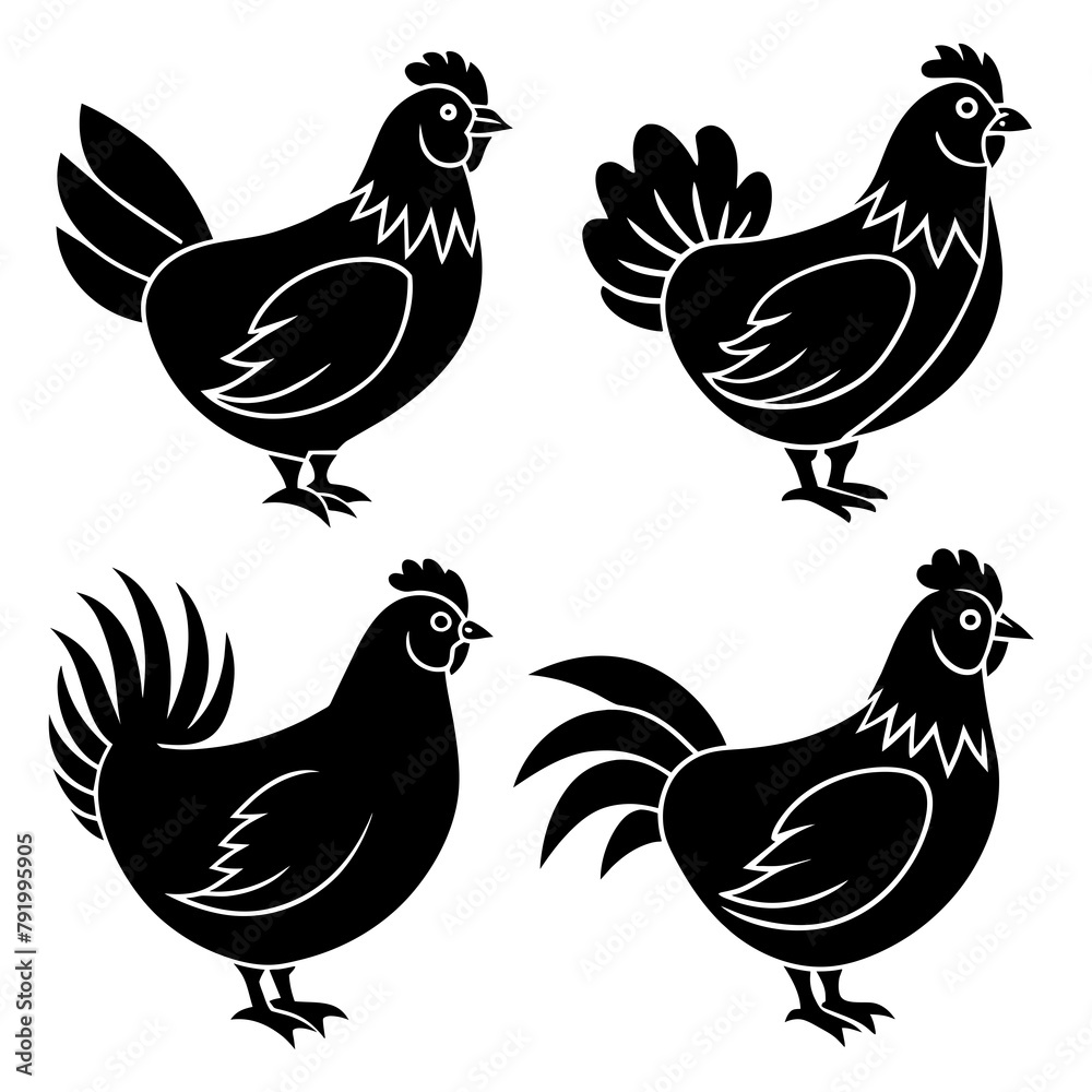 Fototapeta premium 4 Chicken icon vector silhouette