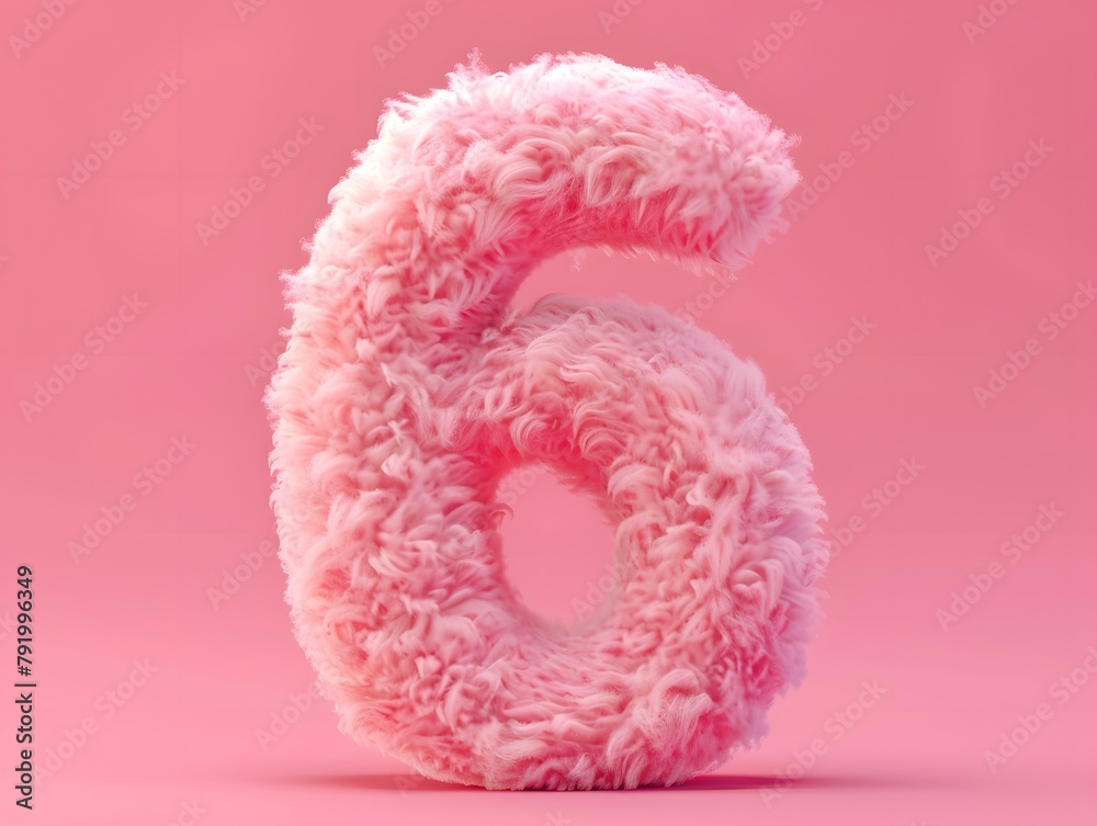 Fototapeta premium Fluffy number 6, six on solid background