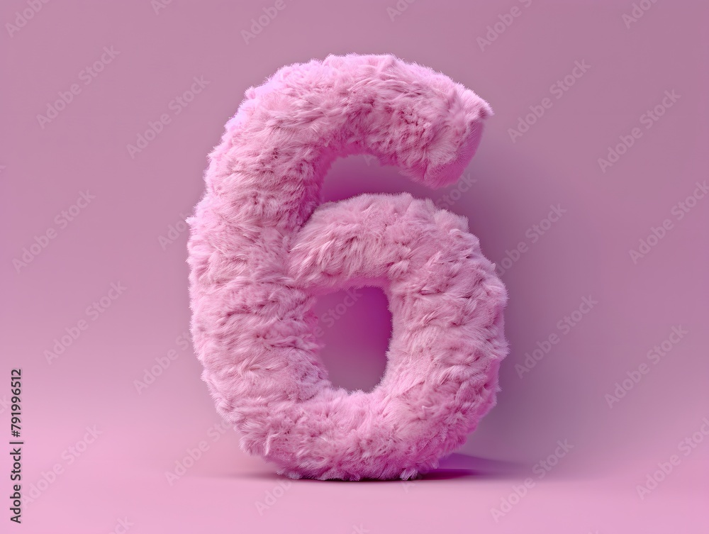 Fototapeta premium Fluffy number 6, six on solid background