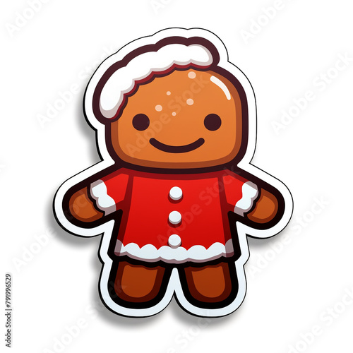simple Christmas Gingerbread in pixel style sticker with white background сreated with Generative Ai © Andrii Yablonskyi