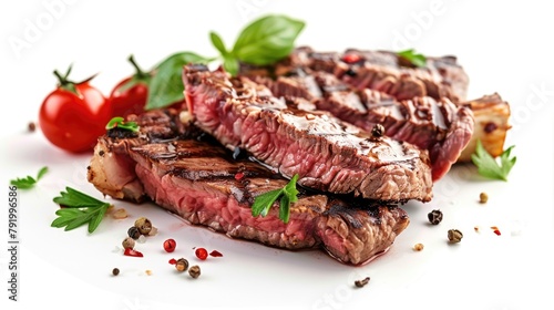 Close up steak on white plate