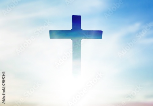 Christian cross with ray on sky background