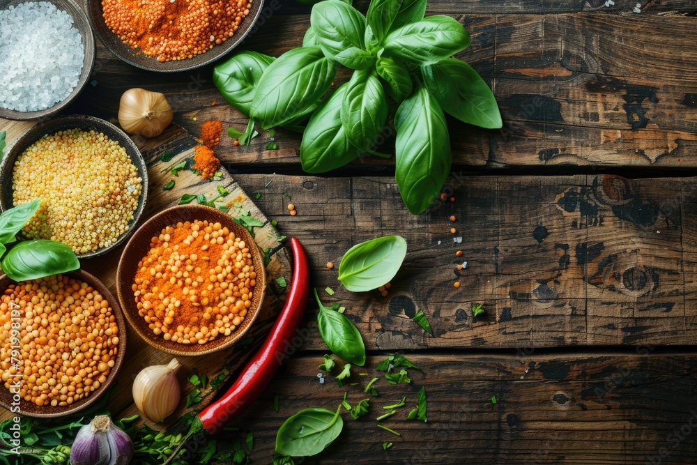 Wooden Table with Food Bowls
