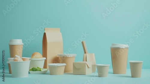 Disposable paper cups and fast food bag