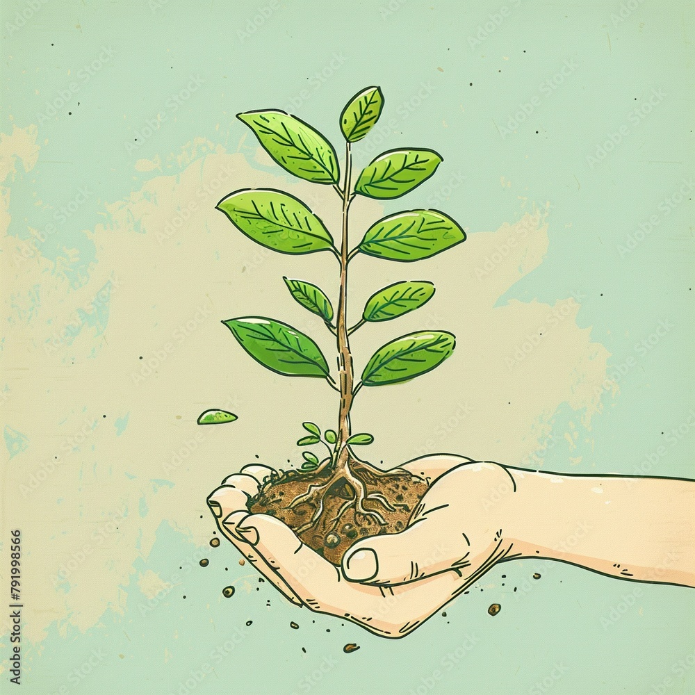 Plant Parenthood A cartoon drawing of a person cradling a plant with ...