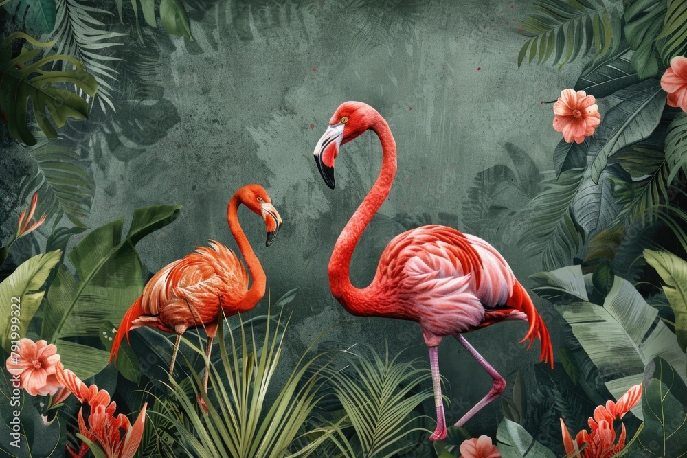 Fototapeta premium Flamingos in Jungle