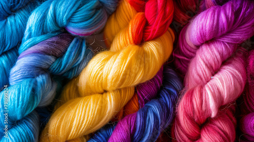 Background hanks of colourful wool twisting photo