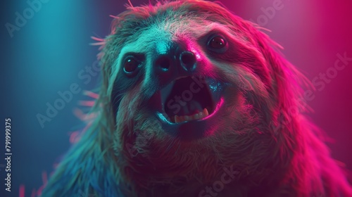   A sloth with its mouth opened widely