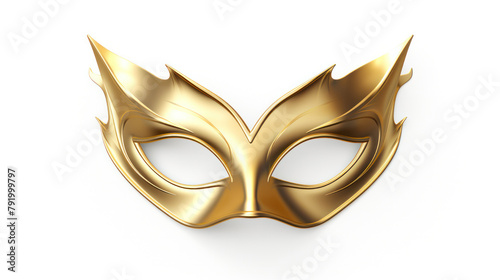 Luxurious Golden Masquerade Mask on White Background: Festive Party and Celebration Theme