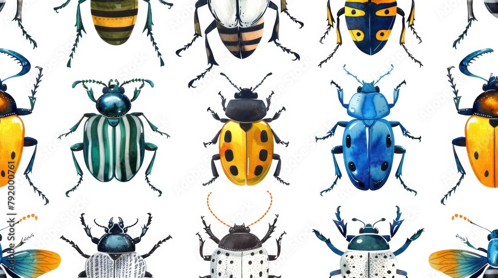 Colorful Bugs on White Background