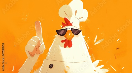 An animated white chicken decked out in a chef s hat flashing a thumbs up gesture photo