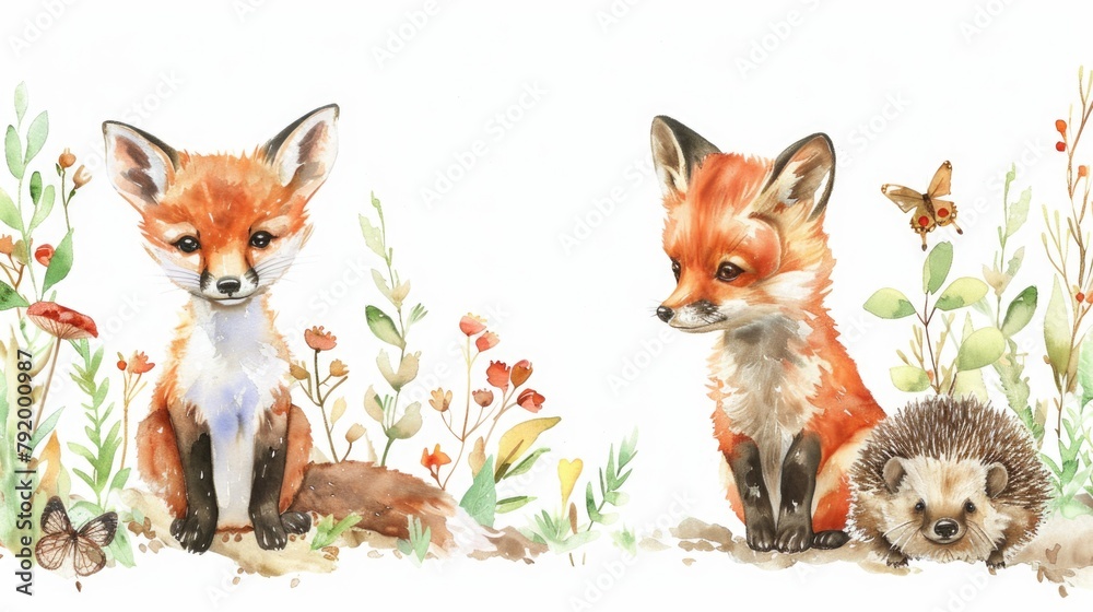 Fototapeta premium Two Foxes Sitting Together