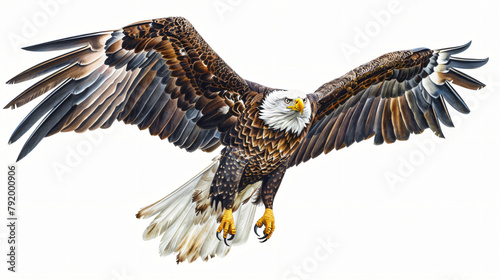 Bald eagle flying draw and paint on white background