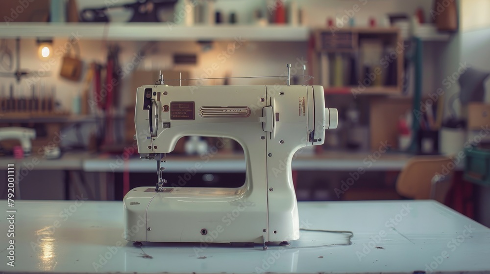 Fototapeta premium White Sewing Machine on Table