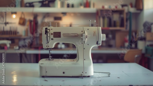 White Sewing Machine on Table