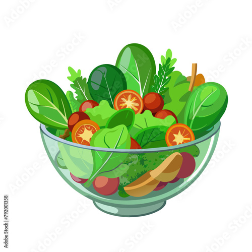 Green salad of fresh vegetables salad bowl on white background