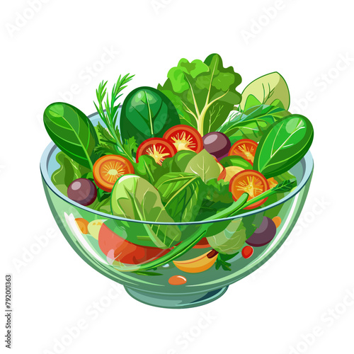 Green salad of fresh vegetables salad bowl on white background