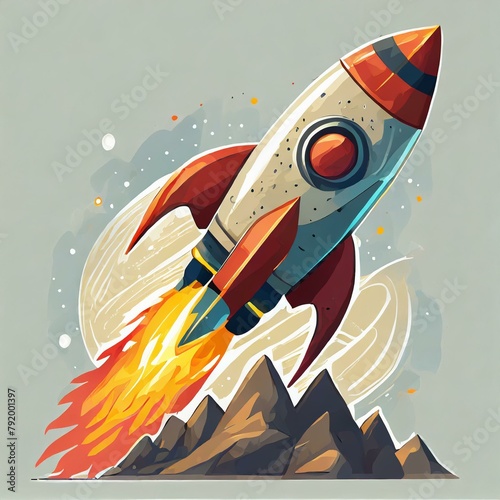 ilustração de lançameto de foguete, desenho, 3d, vetor, fogo, foguete, nave, ônibus espacial, universo, espaço photo
