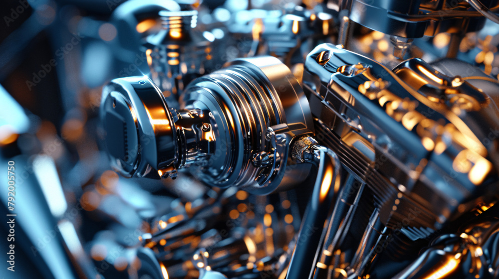 Fototapeta premium Transparent Glass Engine Visualization Glass-Constructed Automobile Engine Display Engine Mechanics Illustrated Through Glass See-Through Mechanical Engine Structure Automotive Glass Engine Rendering