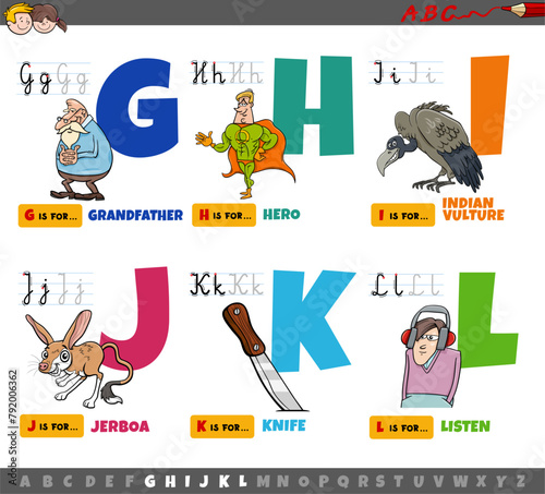 educational cartoon alphabet letters for children from G to L