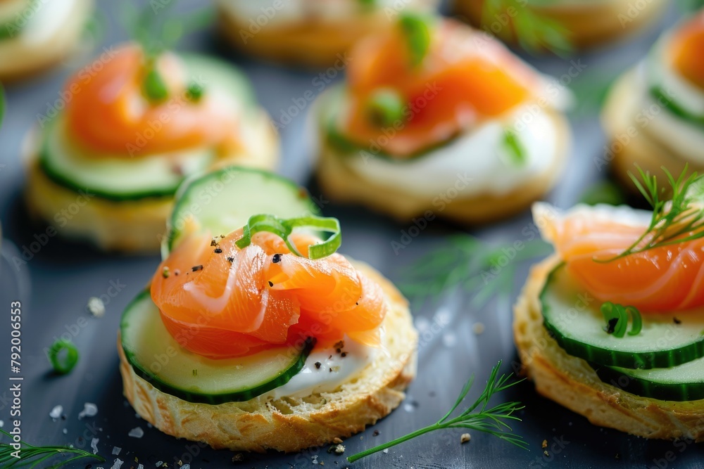 Plate of food with cucumbers and salmon Plate of food with cucumbers and salmon