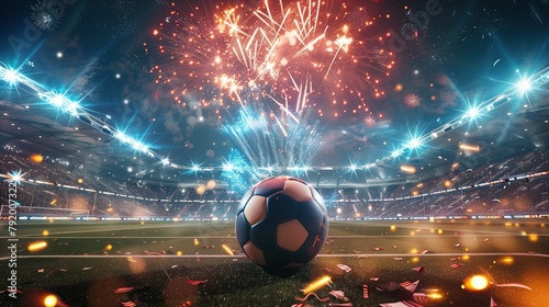 the ball in the stadium with fireworks photo