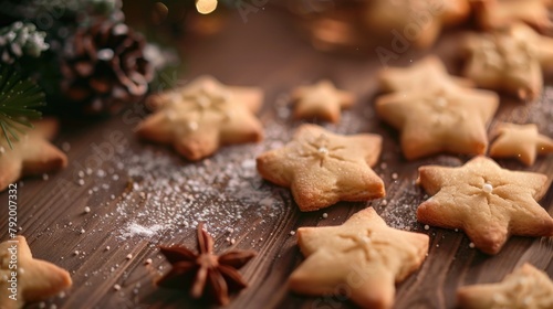 Star shaped cookies on wooden table