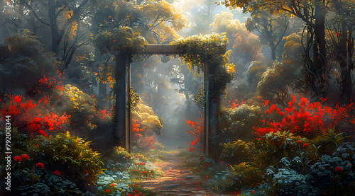 Magical Gateway: Oil Painting Captures the Mystique of Opening Garden Doors
