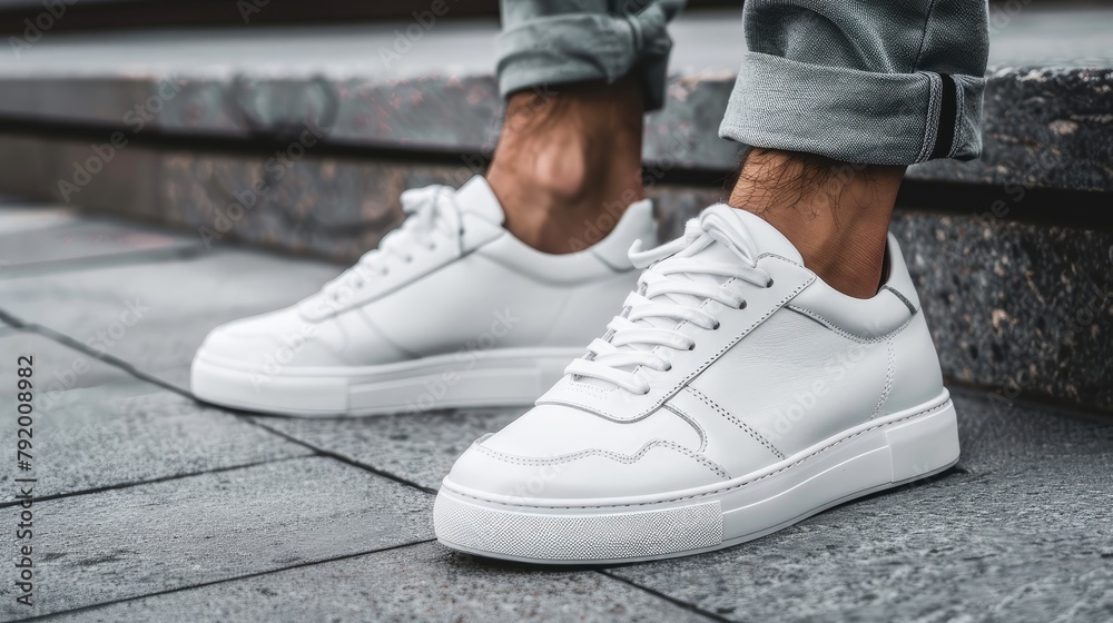trendy men's white trainers, unbranded yet exuding sophistication and style.