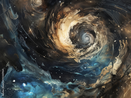Vision d'une galaxie : illustration d'un concept d'astronomie, peinture abstraite sur le thème de l'espace, de l'univers et des corps astraux photo