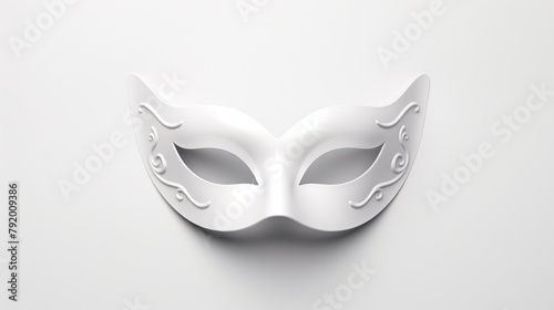 Stylish 3D White Carnival Mask with Cat-Inspired Elements: Minimalist Festive Concept