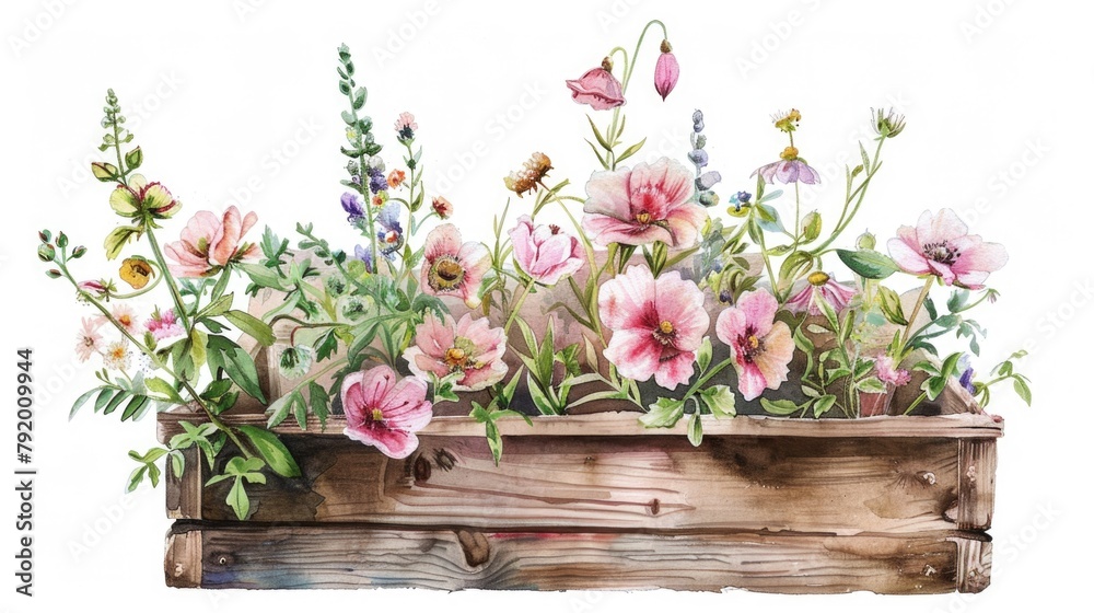 Flowers in Wooden Box