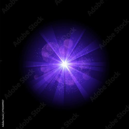 Mystical purple explosion with glare and particles on an isolated background. © sabelskaya
